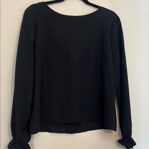 Chic Black Open Back Long Sleeve Blouse